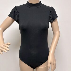 NWOT Black Bodysuit Mock Turtleneck & Flutter Sleeves
